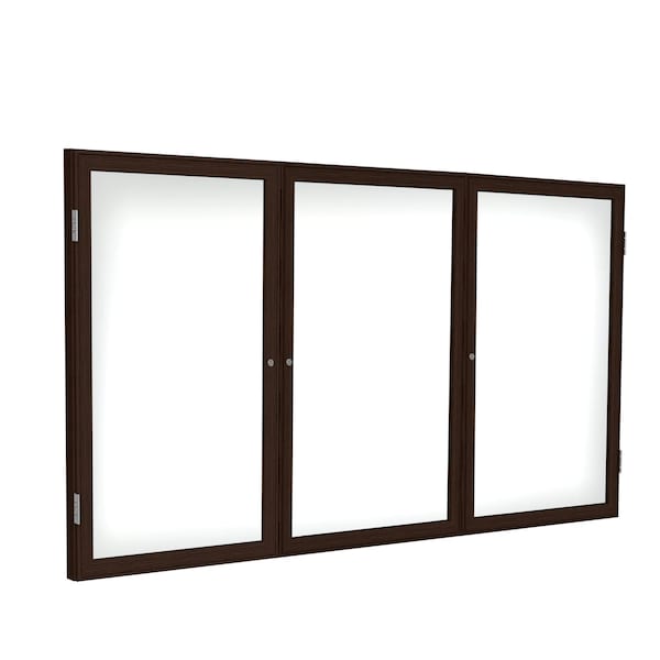 Enclosed Whiteboard, 3 Door, Por/Mag, Walnut Frame, 3 ft H x 6 ft W, White